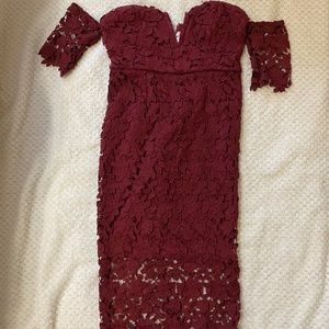NWT Lacy Maroon Dress Off the Shoulder
